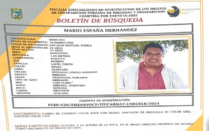 Mario desapareció el 17 de diciembre y fue localizado sin vida en Izúcar