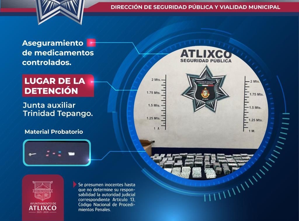 Lo detienen con medicamentos controlados en Atlixco