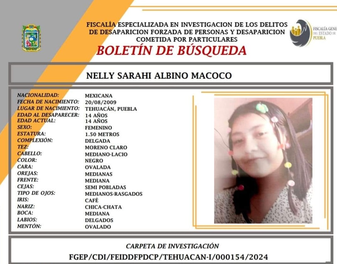 Buscan a menor de 14 años desaparecida en Tehuacán