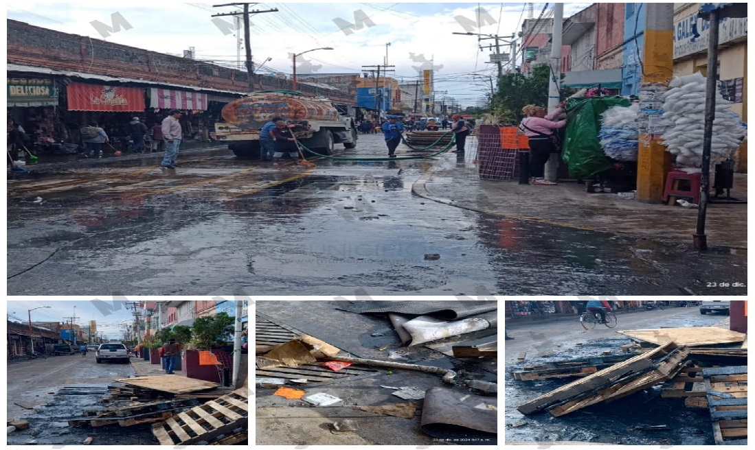 Lavan las calles cercanas al mercado Domingo Arenas