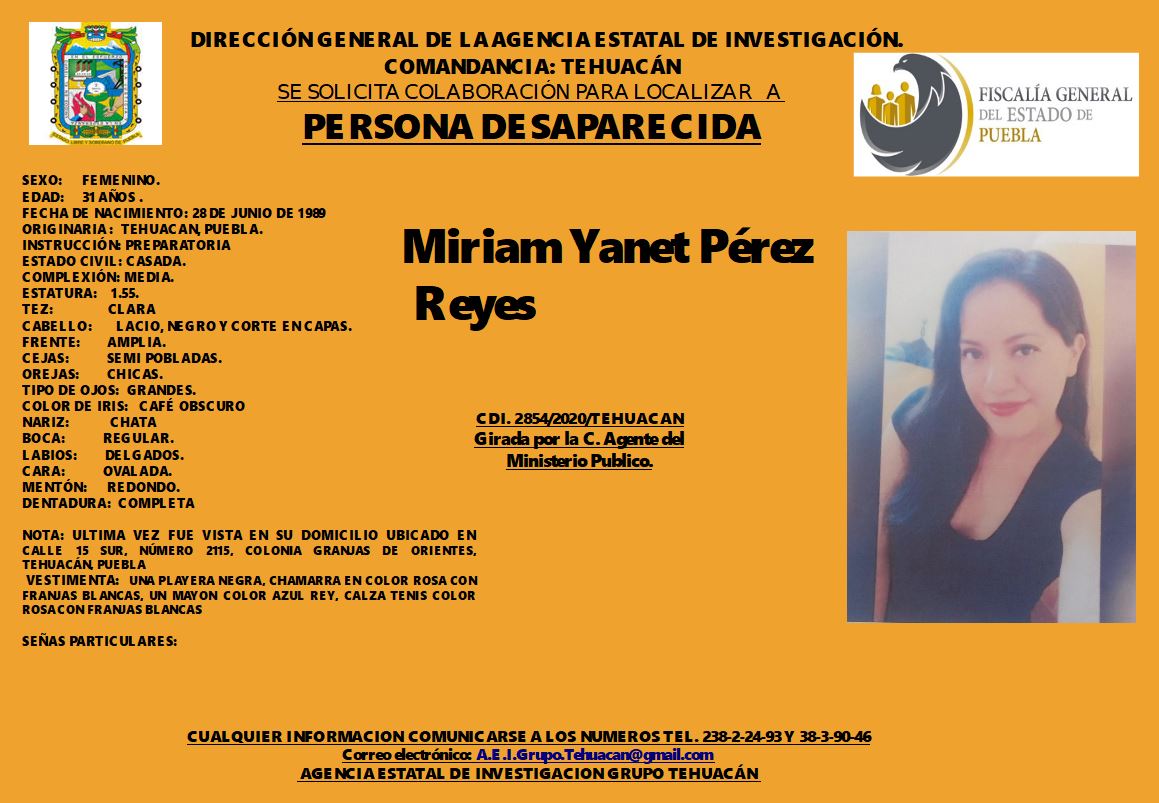 Miriam Yanet desapareció en Tehuacán desde 17 de septiembre