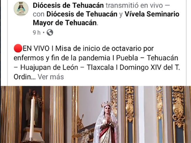 Recurre Diócesis de Tehuacán a las transmisiones en vivo para dar misas
