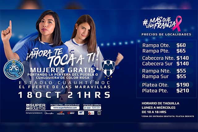 Entrarán gratis las mujeres al Puebla - Monterrey