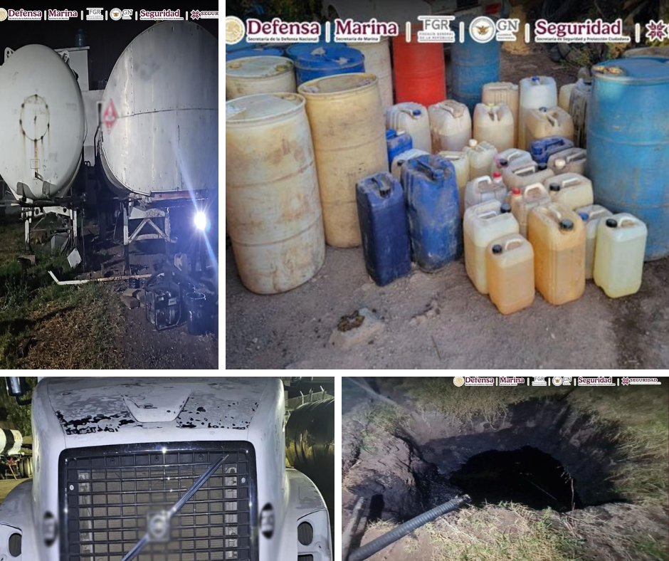 Aseguran 2,770 litros de huachicol, armas de fuego y 180 dosis de drogas