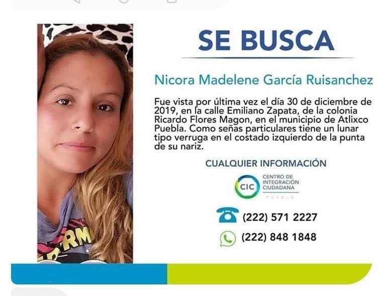 Nicora desapareció en Atlixco desde 2019; su novio ya fue detenido