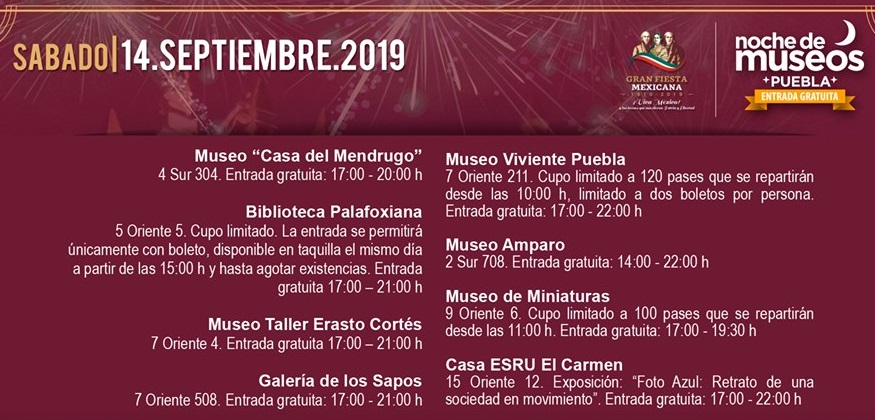 Hoy, Noche de Museos por Fiesta Mexicana 2019