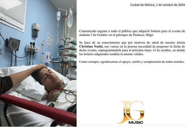 Christian Nodal es hospitalizado y cancela Palenque en Pachuca