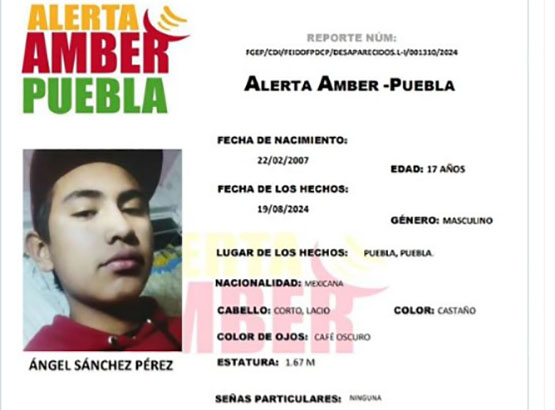 Activan Alerta Ambert tras desaparición de Ángel de 17 años en Puebla