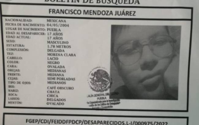 Francisco de 17 años desapareció en la ciudad de Puebla