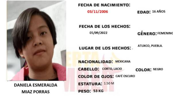 Desaparece Daniela de 16 años en Atlixco