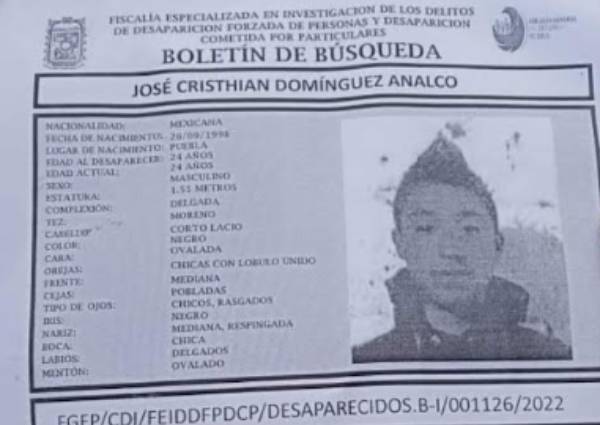 En Chiautzingo buscan a José Cristhian de 24 años de edad