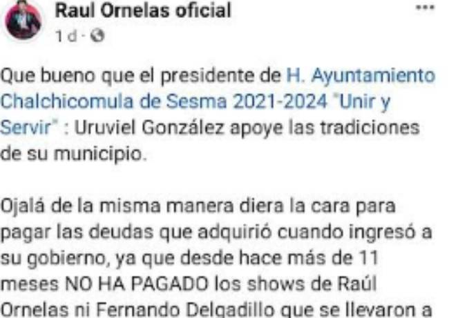 Exhiben al alcalde de Chalchicomula por falta de pagos a cantautores