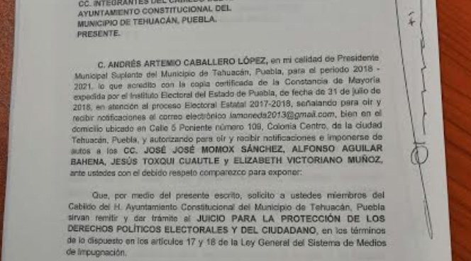 Llaman a comparecer a regidores de Tehuacán ante el PJF