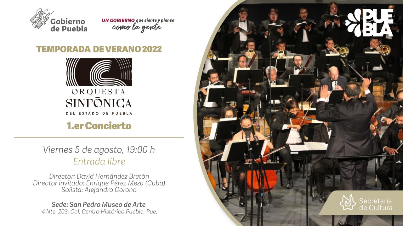 Presenta Cultura conciertos de verano de la Orquesta Sinfónica del Estado de Puebla