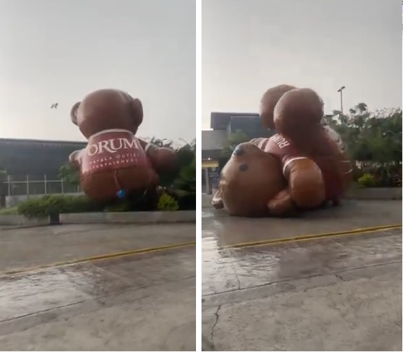 VIDEO | Oso inflable es arrastrado por fuertes vientos en Cuernavaca