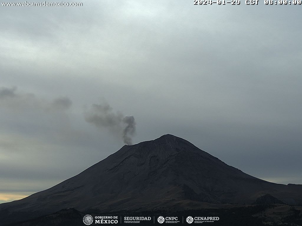 Popocatépetl registra 1 205 minutos de tremor y siete exhalaciones