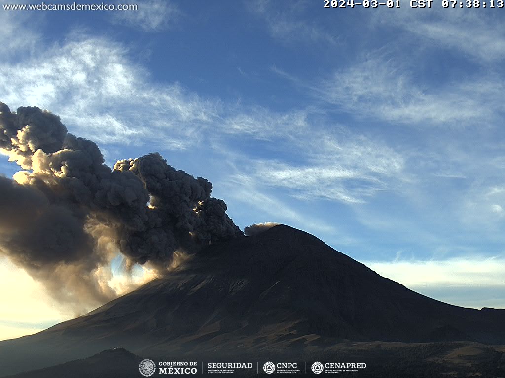 Popocatépetl registra 150 exhalaciones y 845 minutos de tremor