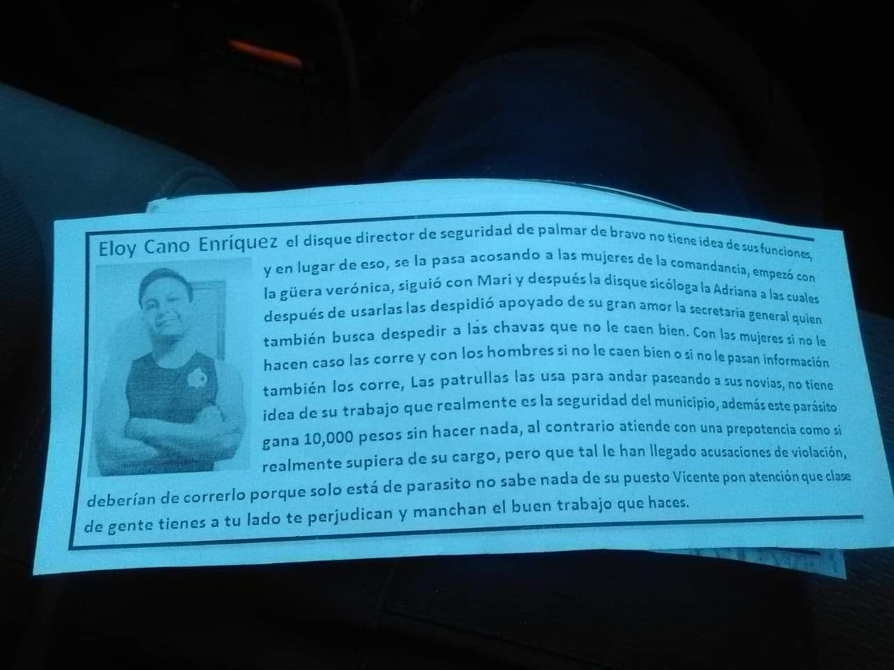 Tiran propaganda contra director de Seguridad de Palmar de Bravo