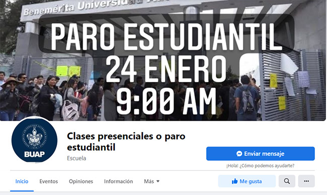 Estudiantes BUAP anuncian manifestación por suspensión de clases presenciales