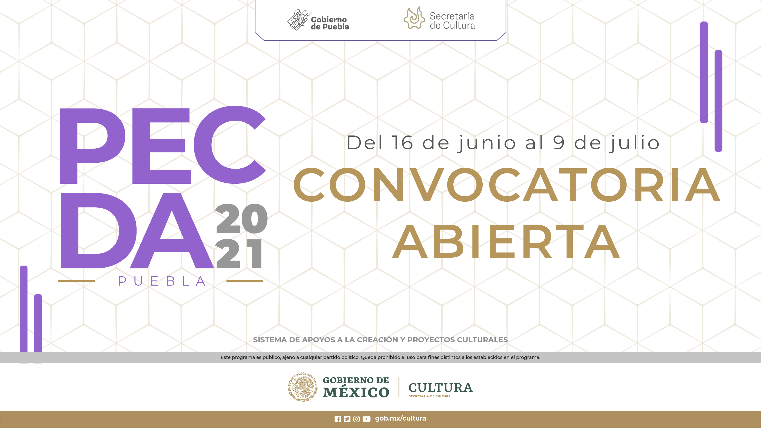 Emite Secretaría de Cultura de Puebla convocatoria de apoyos culturales PECDA 2021