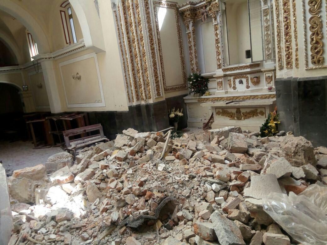 Edificios e iglesias de San Pedro Cholula con daños tras sismo