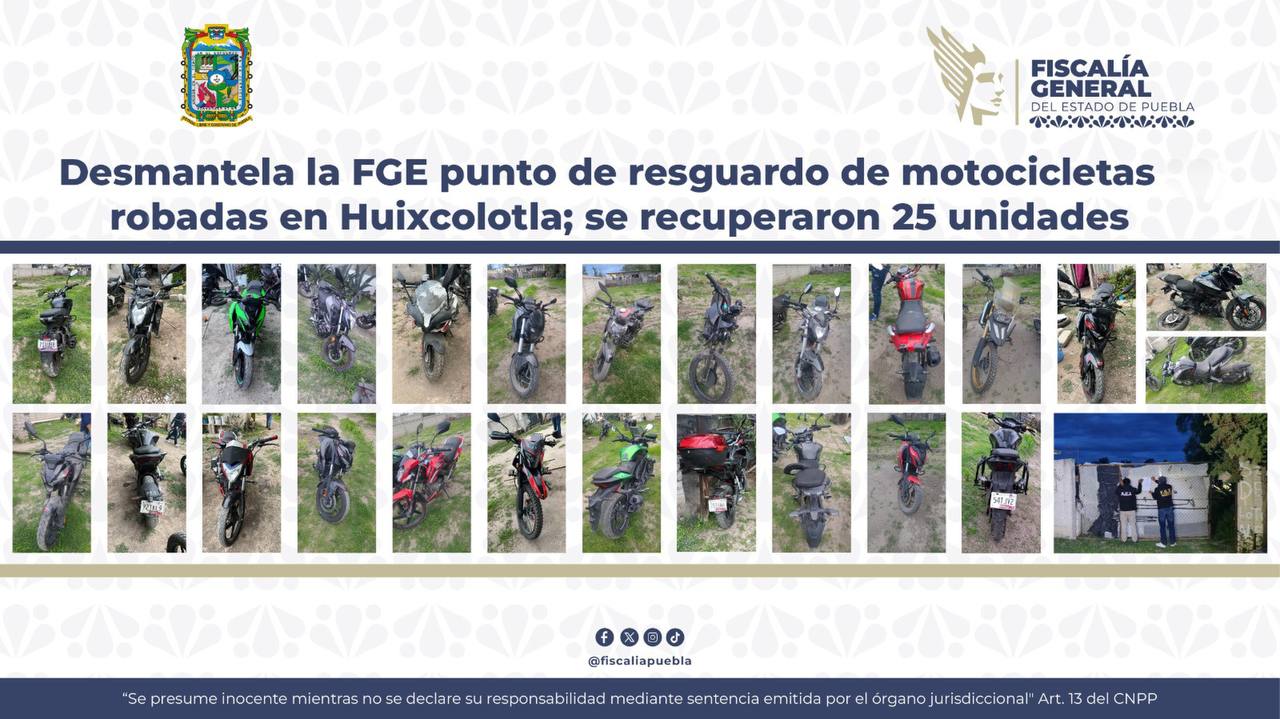 Desmantela FGE punto de resguardo de motos robadas en Huixcolotla