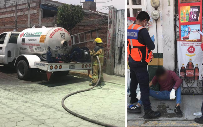 Por flamazo en pipa de trabajadores resultan quemados en San Andrés Cholula