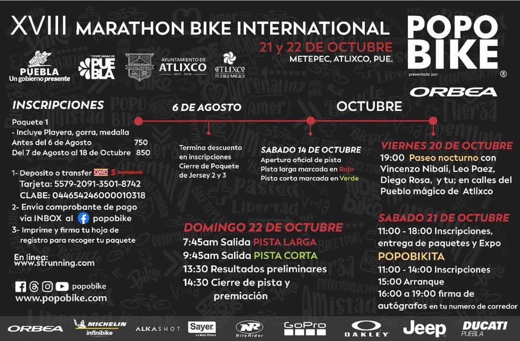 Invitan al evento ciclista Popobike en Atlixco del 20 al 22 de octubre