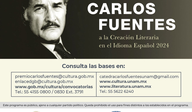 Emiten convocatoria del Premio Internacional Carlos Fuentes a la Creación Literaria