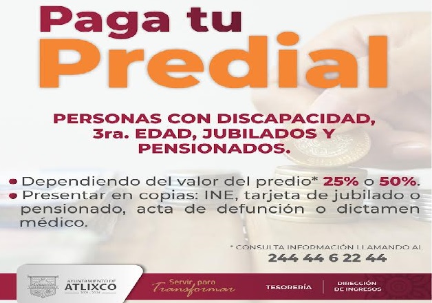 En Atlixco continúan descuentos en pago predial