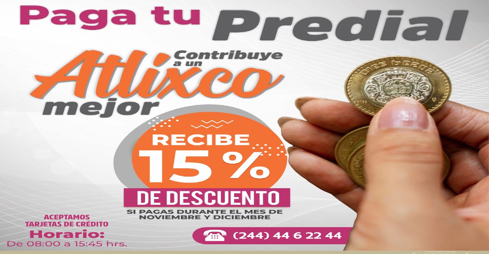 Aprovecha, últimos días de descuento en pago predial de Atlixco