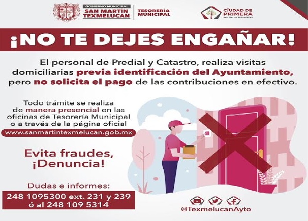 Personal de predial de Texmelucan tiene prohibido recibir dinero