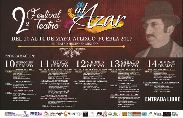 Anuncian Segundo Festival del Teatro al Azar en Atlixco