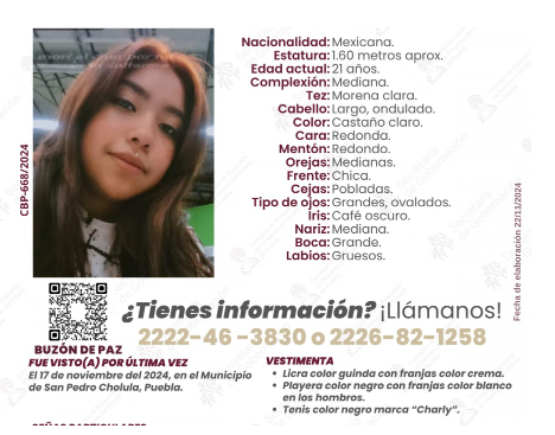 Luz Elena de 21 años desapareció en San Pedro Cholula