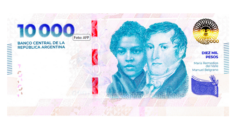 Argentina emite nuevo billete de 10,000 pesos.