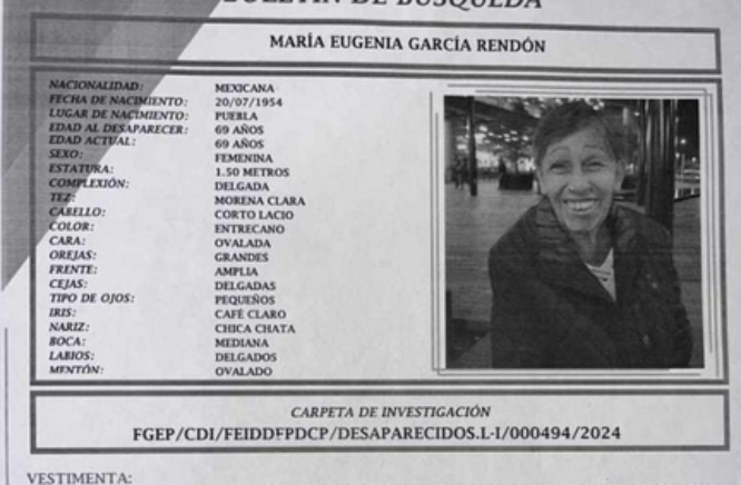 María Eugenia de 69 años desapareció en la colonia Amanalco en Puebla