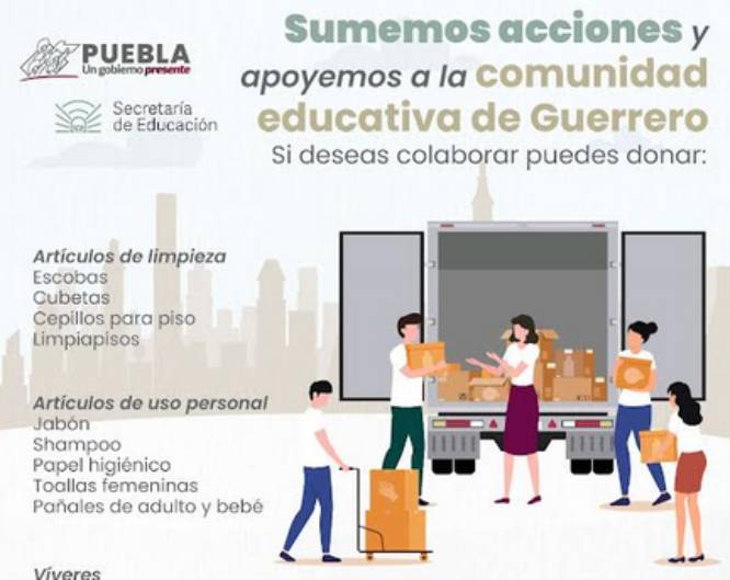 Habilita SEP en Puebla 16 centros de acopio para apoyar a afectados  en Guerrero