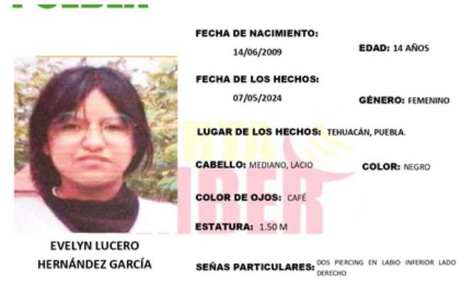 Evelyn de 14 años desapareció en Tehuacán; activan Alerta Amber