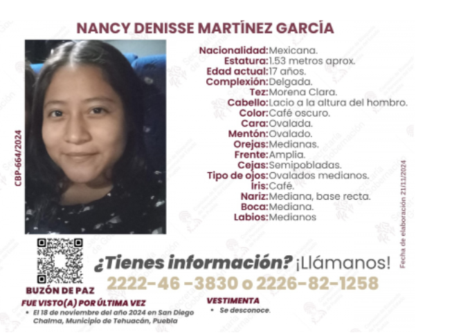 Nancy desaparece en el municipio de Tehuacán