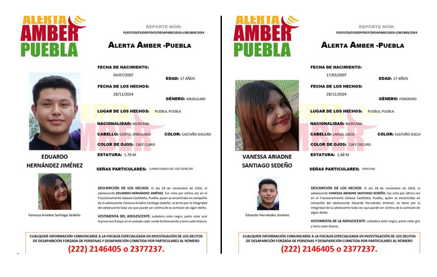 Activan Alerta Amber por la desaparición de Eduardo y Vanessa en Puebla