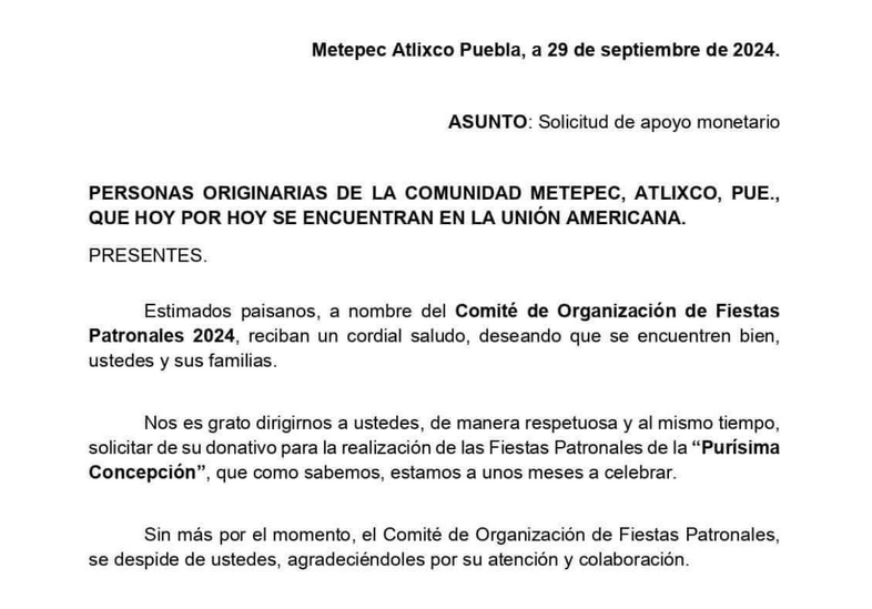 Autoridades de Metepec piden ayuda a migrantes para su fiesta patronal 