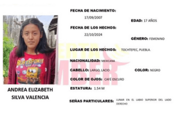 Andrea de 17 años de desapareció en Tochtepec
