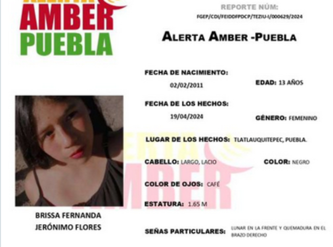 Activan Alerta Amber para localizar a Fernanda: desapareció en Tlatlauquitepec