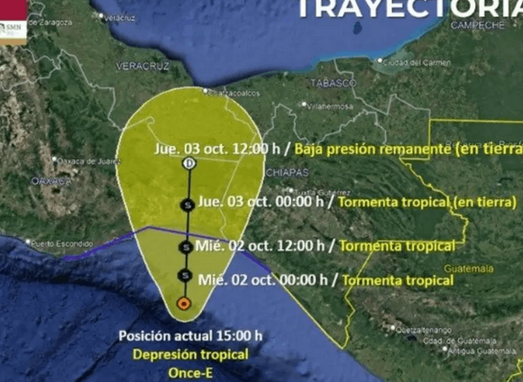 Se forma depresión tropical Once-E frente a Chiapas y Oaxaca