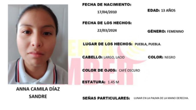 Anna Camila de 13 años desapareció en Xilotzingo