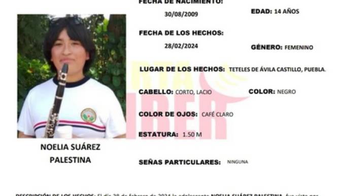 Activan Alerta Amber por Noelia de 14 años; desapareció en Teteles