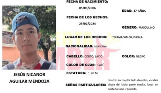 Jesús de 17 años desapareció en calles de Tecamachalco