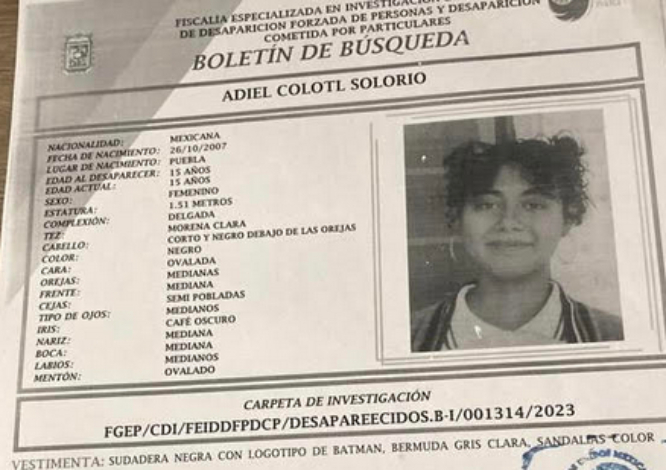 Desaparece Adiel de 15 años en Atlixco
