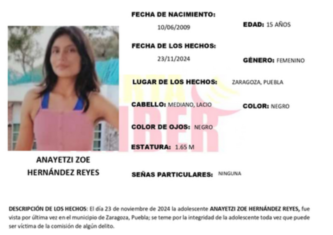 Anayetzi de 15 años desaparece en calles de Zaragoza