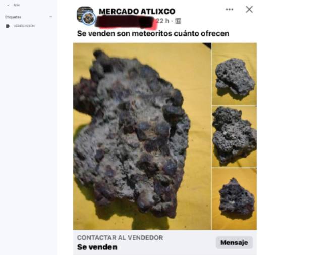Atlixquense intenta vender en redes sociales un meteorito en partes